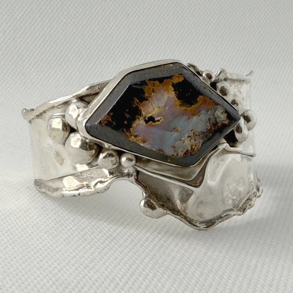 Boulder Opal Brutalist Silver‎ Cuff - Diane Marksz 61.65g